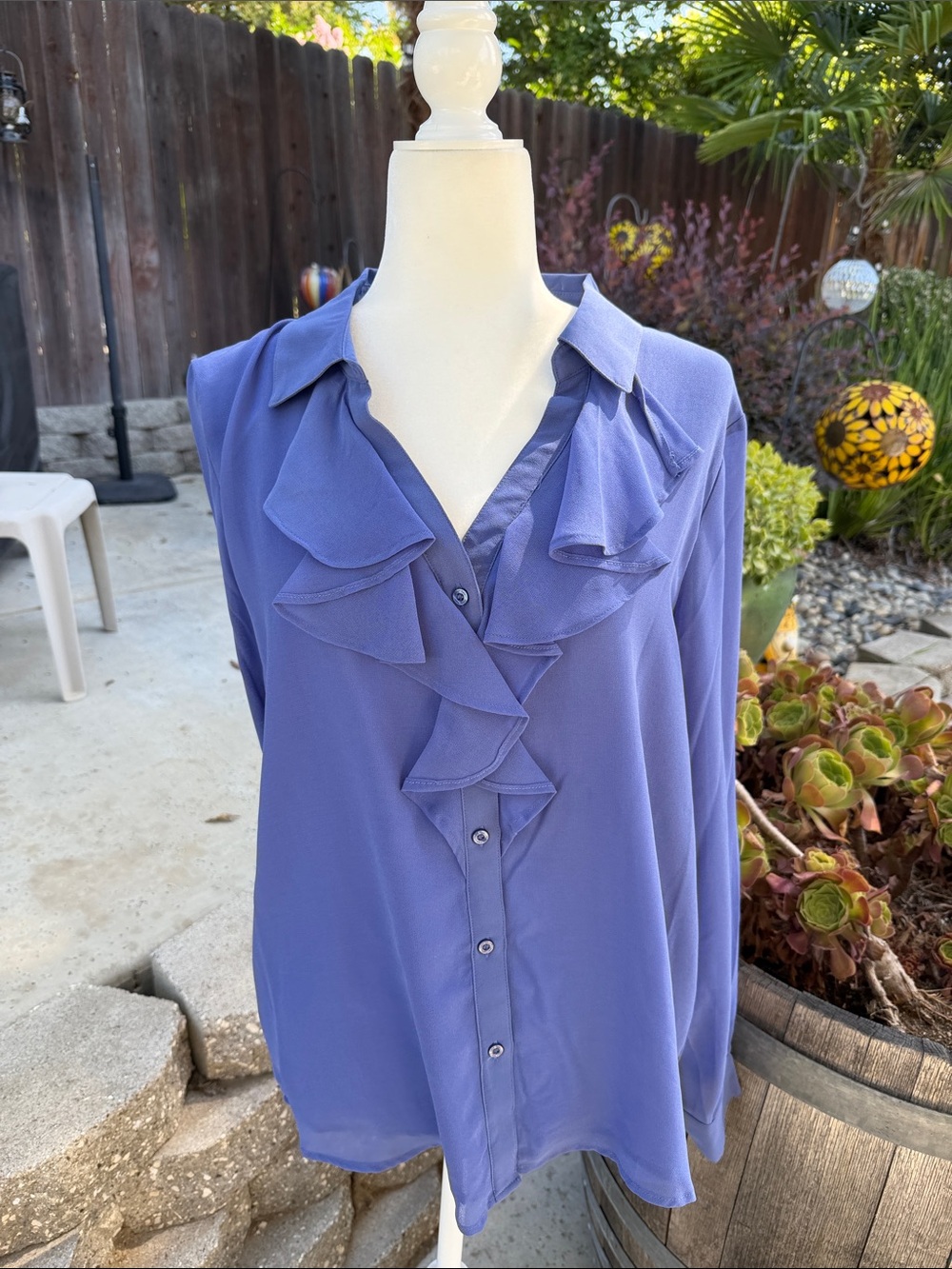 Calvin Klein blue Ruffle Front Button Blouse
